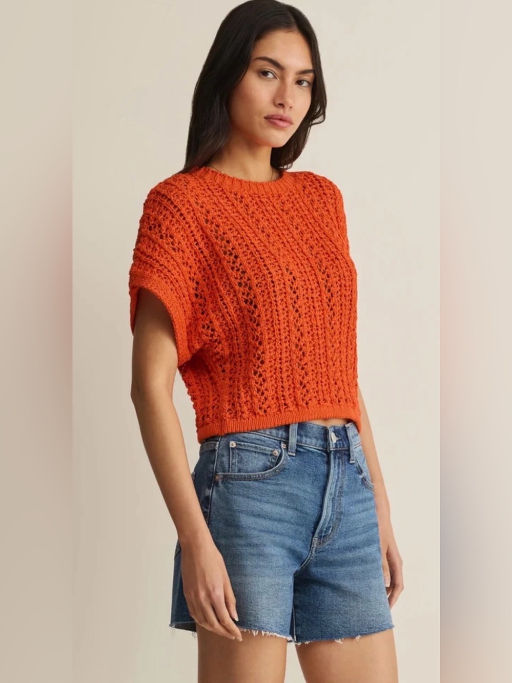 Zara Orange Crochet Open Knit Top M BNWOT